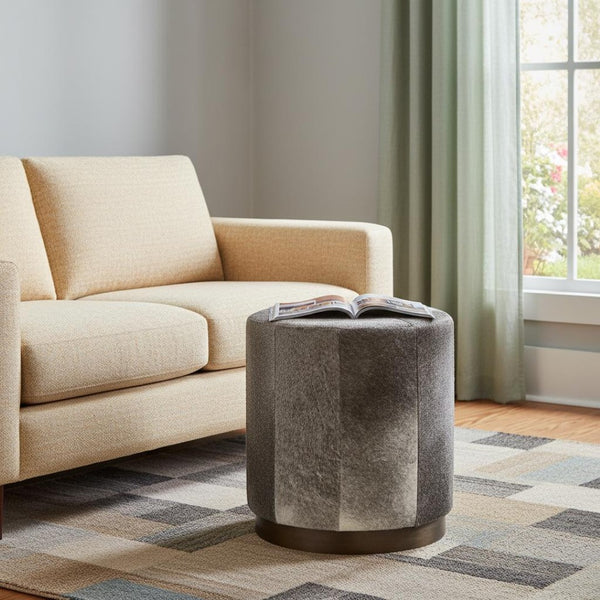 HomeRoots 20" Gray Wool Footstool Ottoman with Brown Accents - Stylish, Multi-Functional Seating for Any Room 394244