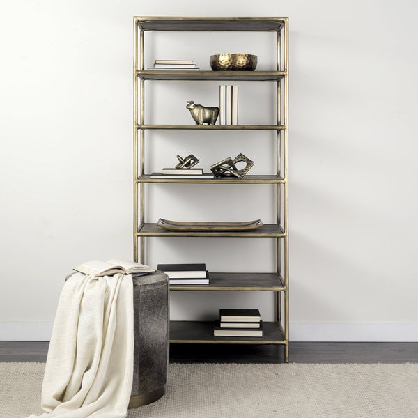 Homeroots 20" Gray Wool And Brown Footstool Ottoman   394244