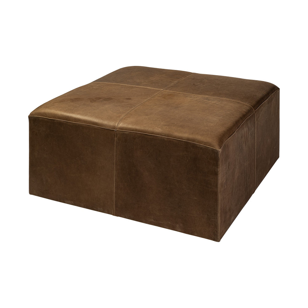 Homeroots 36" Brown Faux Leather Cube Ottoman   394245