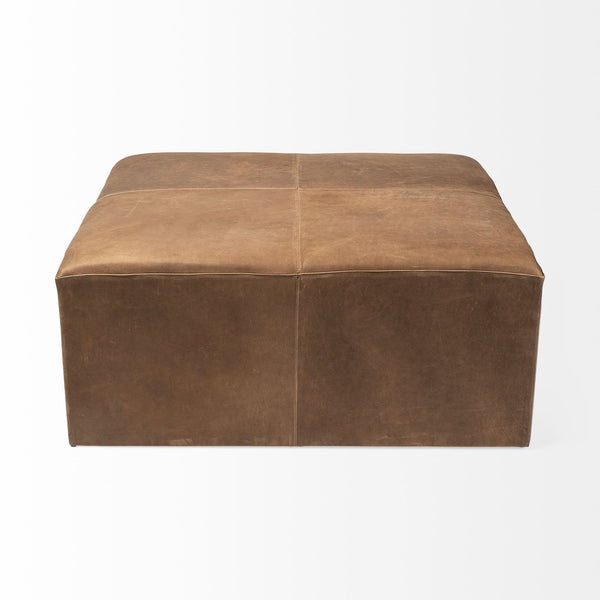 Homeroots 36" Brown Faux Leather Cube Ottoman   394245