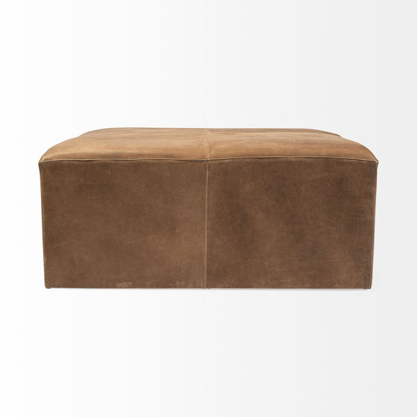 Homeroots 36" Brown Faux Leather Cube Ottoman   394245