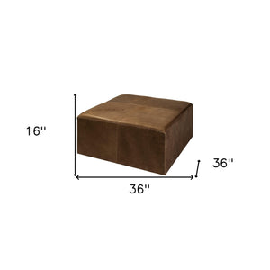Homeroots 36" Brown Faux Leather Cube Ottoman   394245
