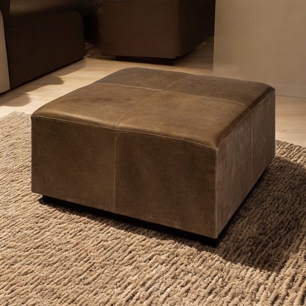 Homeroots 36" Brown Faux Leather Cube Ottoman   394245