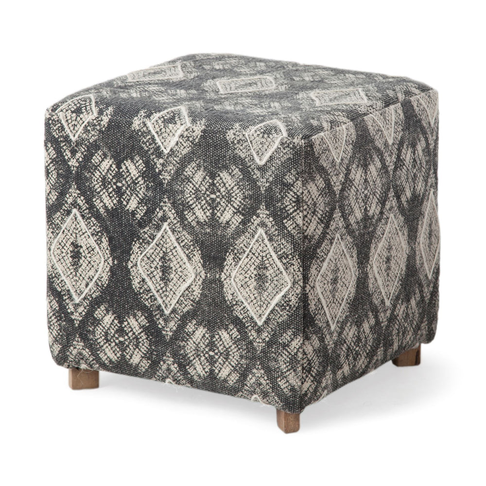 Homeroots 19" Gray 100% Cotton And Brown Cube Ottoman   394246