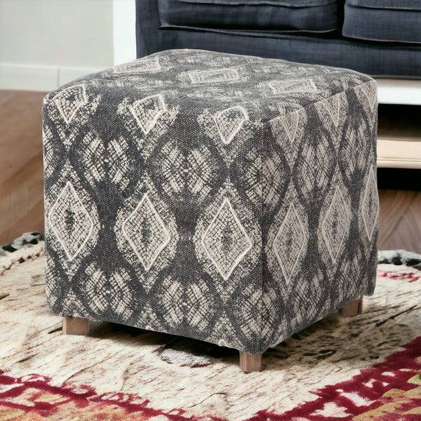 Homeroots 19" Gray 100% Cotton And Brown Cube Ottoman   394246