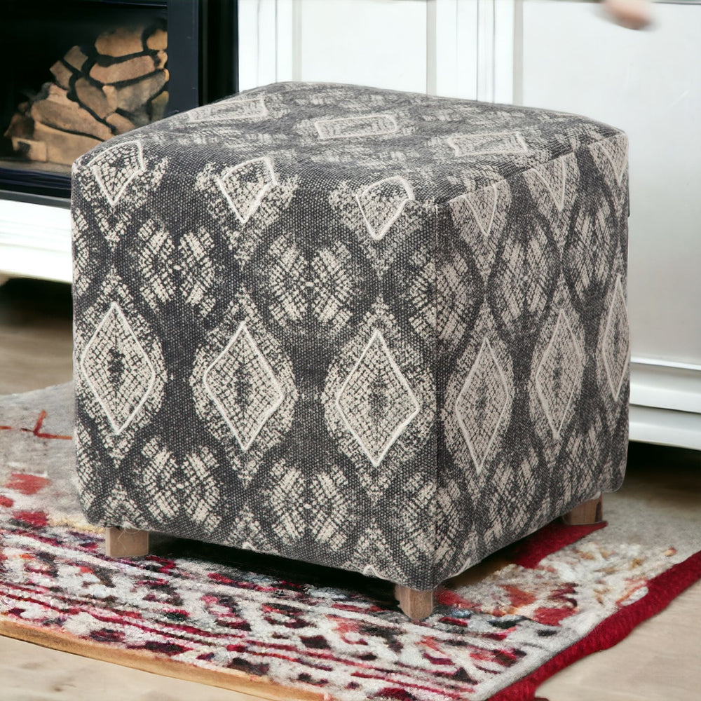 Homeroots 19" Gray 100% Cotton And Brown Cube Ottoman   394246