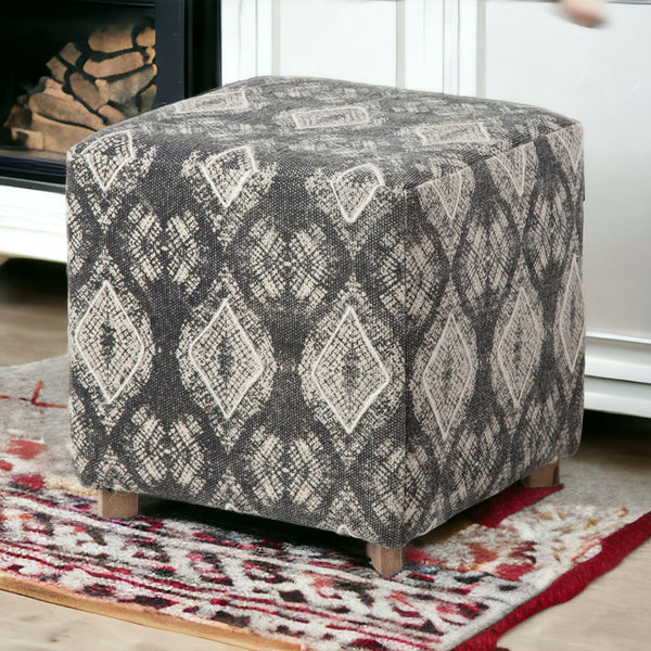 Homeroots 19" Gray 100% Cotton And Brown Cube Ottoman   394246