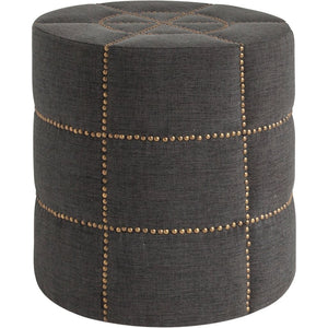 Homeroots 20" Gray Linen Round Footstool Ottoman   394247