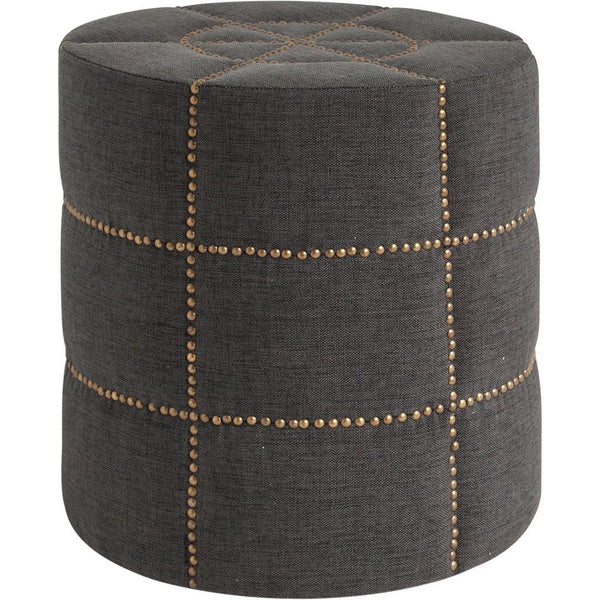 Homeroots 20" Gray Linen Round Footstool Ottoman   394247