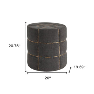 Homeroots 20" Gray Linen Round Footstool Ottoman   394247