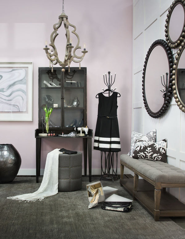 Homeroots 20" Gray Linen Round Footstool Ottoman   394247