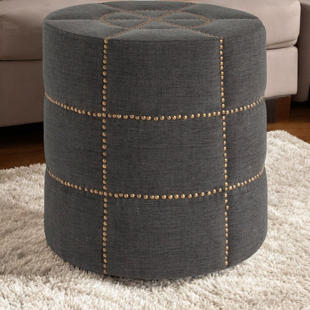 Homeroots 20" Gray Linen Round Footstool Ottoman   394247