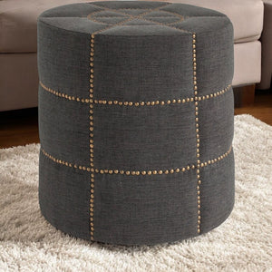 Homeroots 20" Gray Linen Round Footstool Ottoman   394247