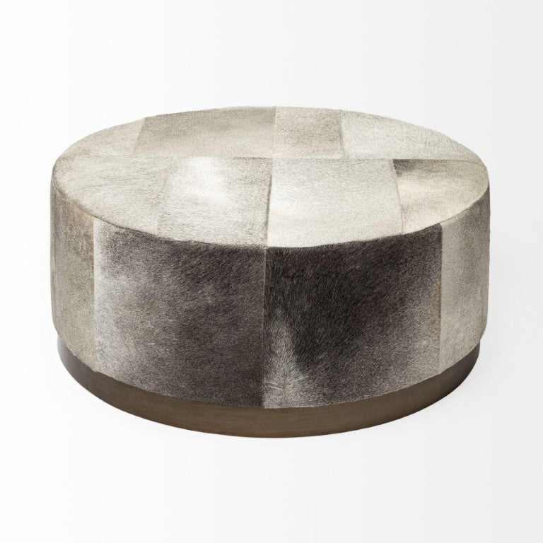 36 Inch Round Wool Blend Footstool with Plush Upholstery for Living Room Seating