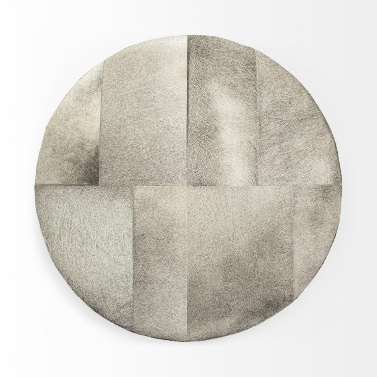 36 Inch Round Wool Blend Footstool with Plush Upholstery for Living Room Seating