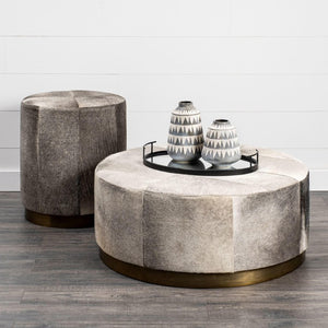 36 Inch Round Wool Blend Footstool with Plush Upholstery for Living Room Seating