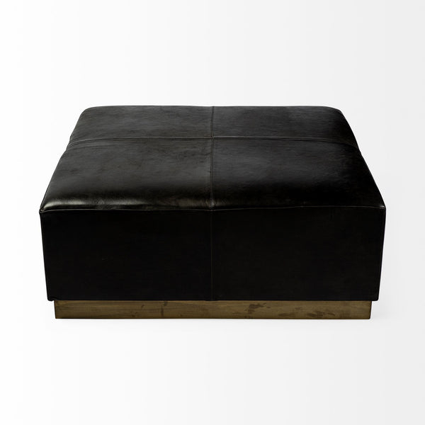 Homeroots 36" Black Faux Leather And Brown Footstool Ottoman   394250