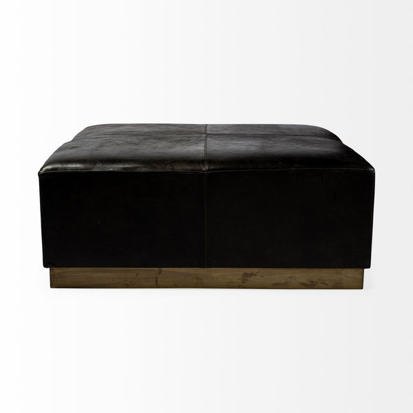 Homeroots 36" Black Faux Leather And Brown Footstool Ottoman   394250