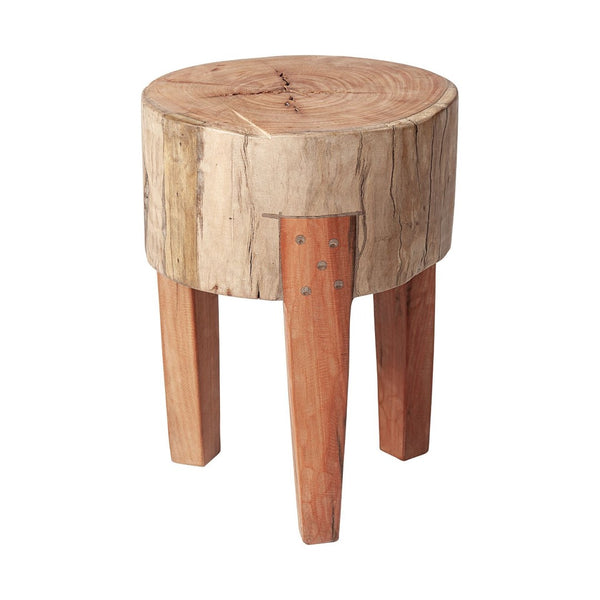HomeRoots 18" Rustic Reclaimed Wood Round End Table with Distressed Finish - Perfect for Living Room Decor! 394251