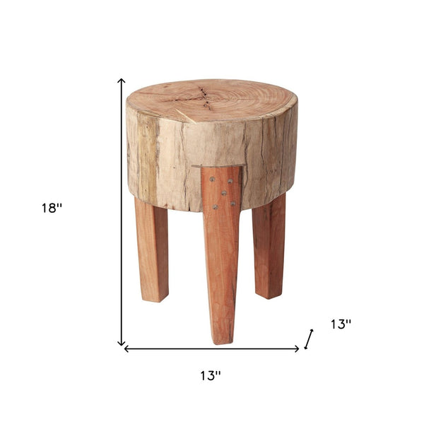 HomeRoots 18" Rustic Reclaimed Wood Round End Table with Distressed Finish - Perfect for Living Room Decor! 394251