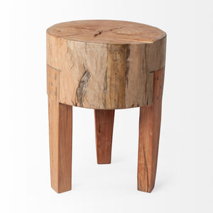 HomeRoots 18" Rustic Reclaimed Wood Round End Table with Distressed Finish - Perfect for Living Room Decor! 394251