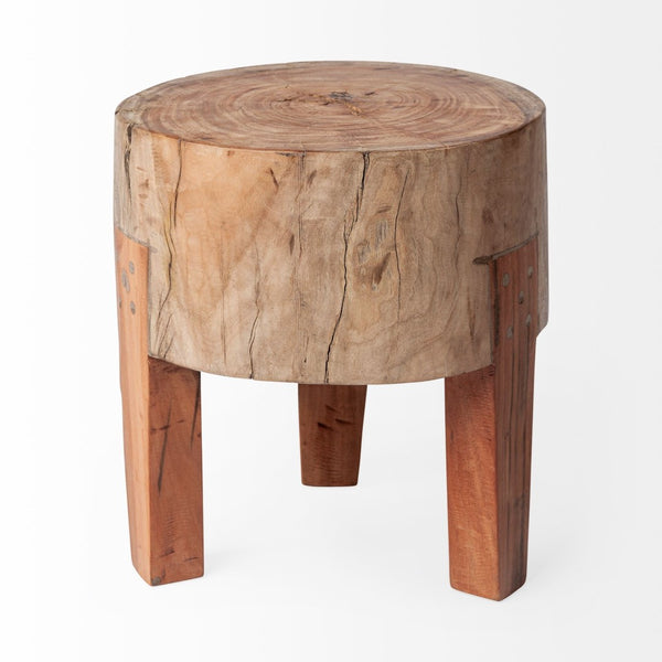 HomeRoots 15" Distressed Reclaimed Wood Round End Table - Vintage Charm for Compact Spaces, Versatile Accent Piece 394252