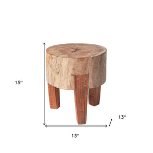HomeRoots 15" Distressed Reclaimed Wood Round End Table - Vintage Charm for Compact Spaces, Versatile Accent Piece 394252