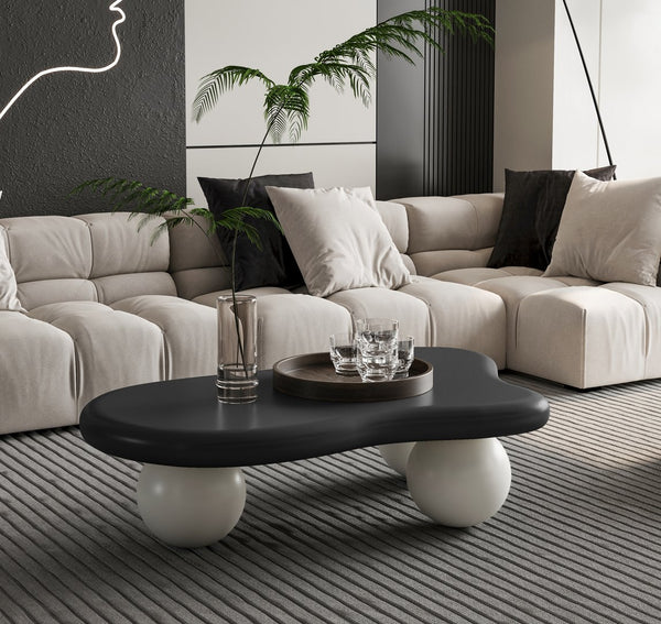 English Elm 40 Inch Cloud Shaped Coffee Table With Elegant Black Top & White Legs - Chic Living Room Accent W1435S00012