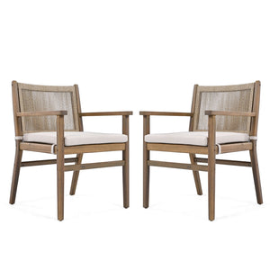English Elm Christopher Knight Home® - Outdoor Acacia Wood Dining Chairs Set of 2 with Woven Rope Back, Waterproof Cushions, 400lb Capacity Light Brown N779P224995B