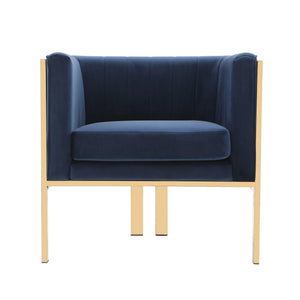 English Elm Paramount Velvet Lounge Chair with Polished Brass Stainless Steel Frame, Plush High-Density Comfort Dark Blue B365P397997