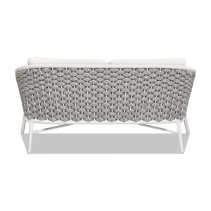 English Elm Jennifer Taylor Home - Rowan 63.5" Rope Barrel Back Loveseat Sofa - Optic White Acrylic, Weatherproof, Removable Cushions, Aluminum Frame B2719P245981