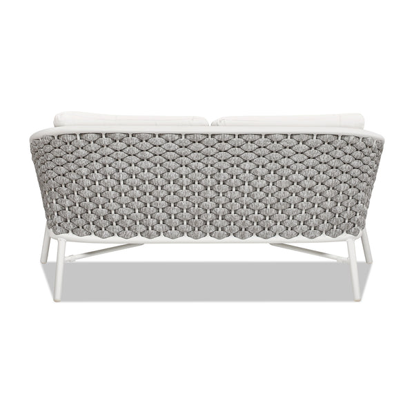 English Elm Jennifer Taylor Home - Rowan 63.5" Rope Barrel Back Loveseat Sofa - Optic White Acrylic, Weatherproof, Removable Cushions, Aluminum Frame B2719P245981