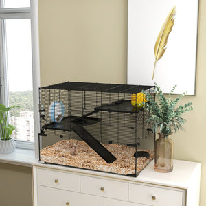 English Elm Pawhut Three Tier Small Animal Habitat Steel Wire Glass Basin Ramps Wheel Included W2225P229582