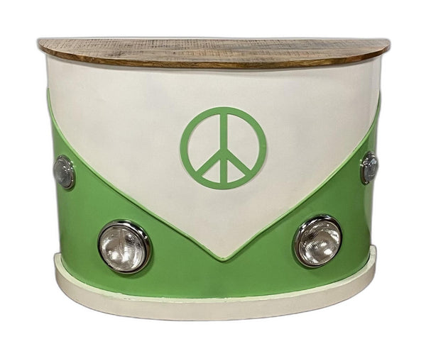 HomeRoots 60" Retro Green and White Peace Van Bar Server - Unique Vintage Style with Ample Storage and Charm 394457