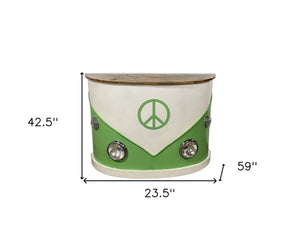 HomeRoots 60" Retro Green and White Peace Van Bar Server - Unique Vintage Style with Ample Storage and Charm 394457