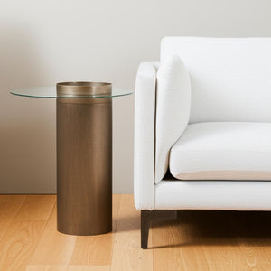 HomeRoots Contemporary Antique Gold End Table – Modern Vintage Design with Glass Top & Integrated Storage Tray 394560
