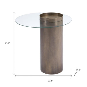 HomeRoots Contemporary Antique Gold End Table – Modern Vintage Design with Glass Top & Integrated Storage Tray 394560