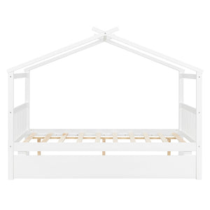 English Elm Full Size House Bed Solid Pinewood Frame with Pull Out Twin Trundle for Kids White LP000305AAK-1