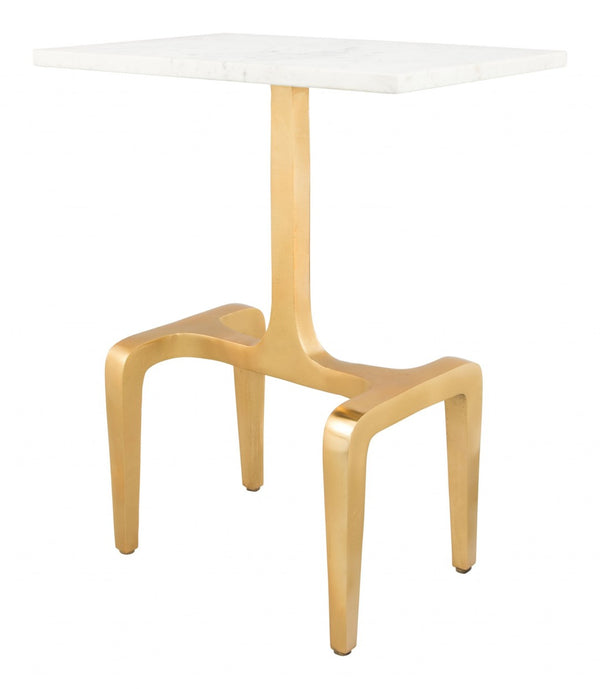 HomeRoots 23" Gold Marble-Look Rectangular End Table - Chic Modern Accent for Living Room, Bedroom & Office 394583