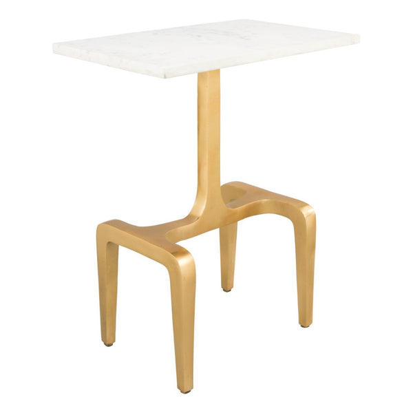 HomeRoots 23" Gold Marble-Look Rectangular End Table - Chic Modern Accent for Living Room, Bedroom & Office 394583