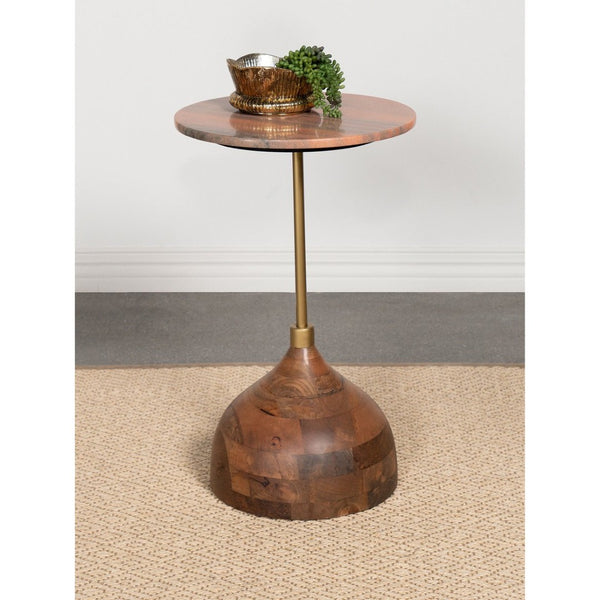 English Elm Emporia Peach Marble Round Side Table with Gold Iron Frame and Mango Wood Base B062P441043