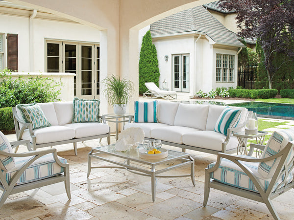 Lexington Tommy Bahama Outdoor 3945-945 Elegant Rectangular Cocktail Table With Tiered Glass Top For Sophisticated Outdoor Living Gray  3945-945