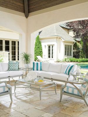 Lexington Tommy Bahama Outdoor 3945-945 Elegant Rectangular Cocktail Table With Tiered Glass Top For Sophisticated Outdoor Living Gray  3945-945