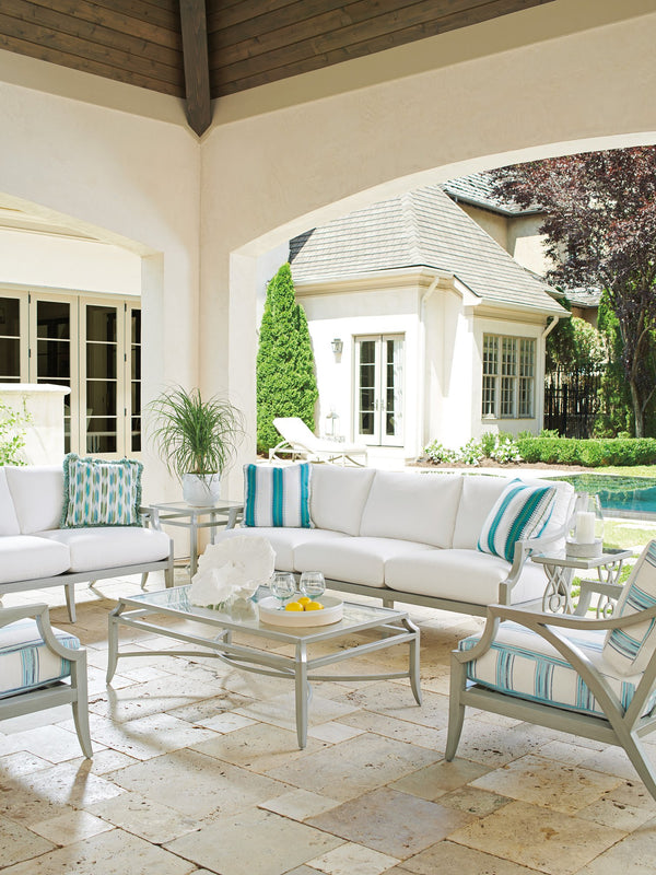 Lexington Tommy Bahama Outdoor 3945-945 Elegant Rectangular Cocktail Table With Tiered Glass Top For Sophisticated Outdoor Living Gray  3945-945