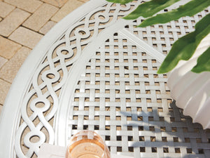 Lexington Tommy Bahama Outdoor 3945-875c Elegant Round Dining Table With Intricate Cast Aluminum Design For Stylish Outdoor Living Gray  3945-875c