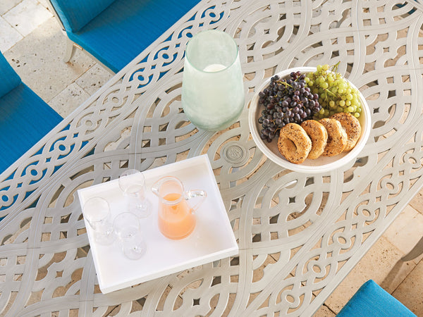 Lexington Tommy Bahama Outdoor 3945-877c Elegant Rectangular Dining Table With Intricate Cast Aluminum Top For Alfresco Living Gray  3945-877c