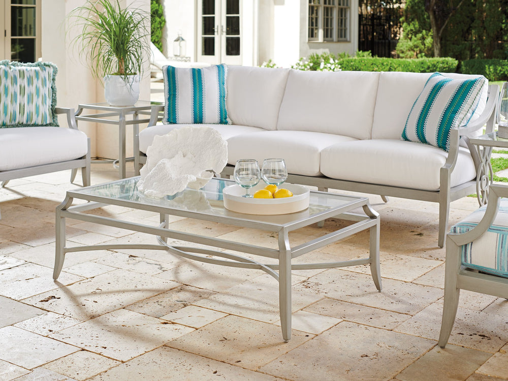 Lexington Tommy Bahama Outdoor 3945-945 Elegant Rectangular Cocktail Table With Tiered Glass Top For Sophisticated Outdoor Living Gray  3945-945
