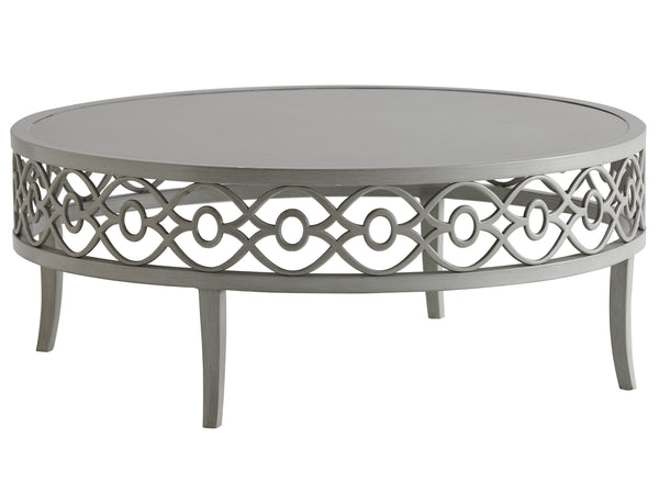 Lexington Tommy Bahama Outdoor 3945-947 Elegant Round Cocktail Table - Artisan Aluminum Design In Soft Gray For Stylish Outdoor Living Gray  3945-947