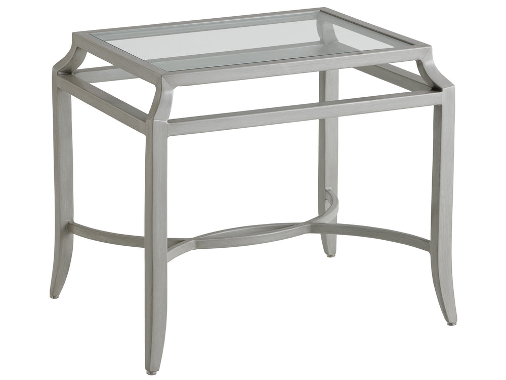 Lexington Tommy Bahama Outdoor 3945-955 Elegant Rectangular End Table With Tiered Glass Top For Stylish Outdoor Living Spaces Gray  3945-955
