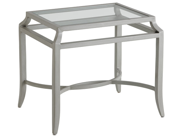 Lexington Tommy Bahama Outdoor 3945-955 Elegant Rectangular End Table With Tiered Glass Top For Stylish Outdoor Living Spaces Gray  3945-955